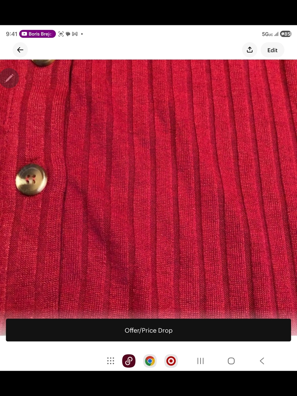 GAP Red Ribbed Button-Front Short Sleeve Dress - Picture 4 of 6